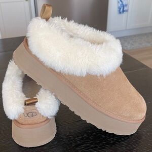 UGG Beige and Cream Fluffy Slip-Ons